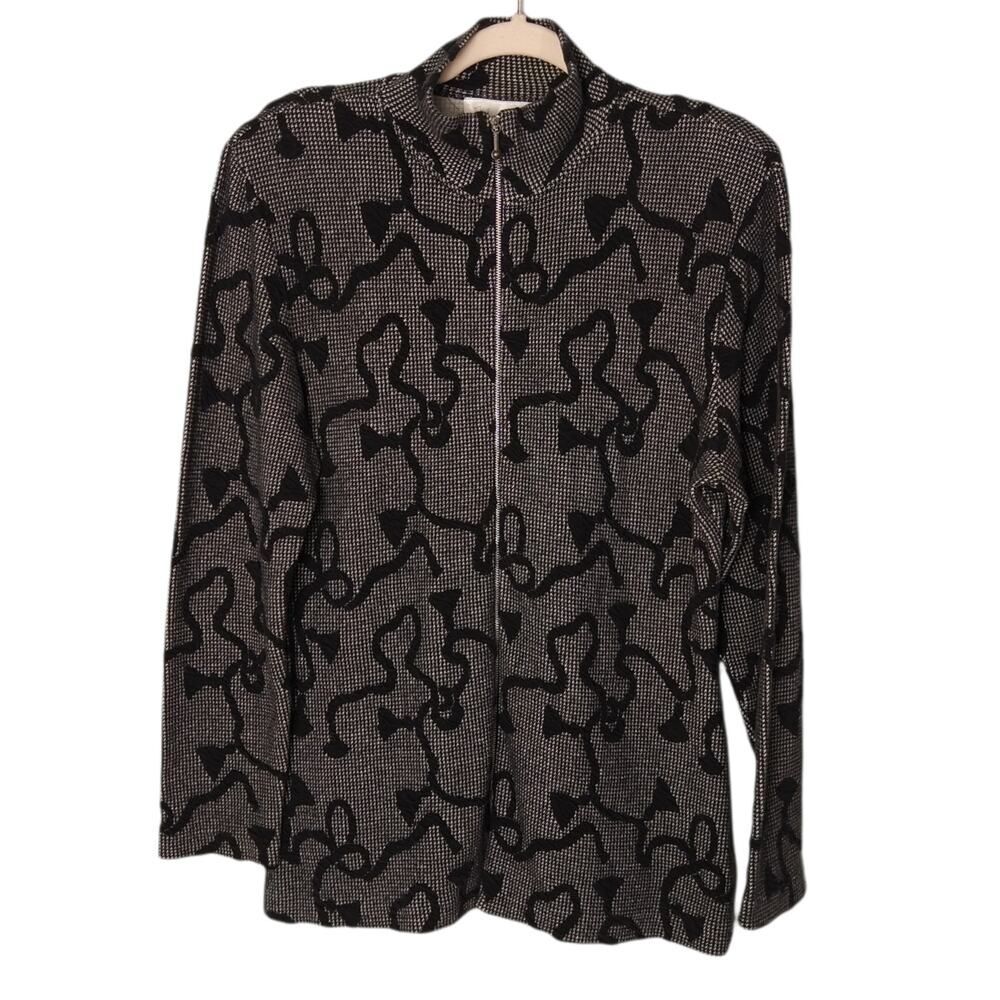 THE LIMITED Womens Black Gray Abstract Print Full Zip Jacket Shacket Lined Sz L